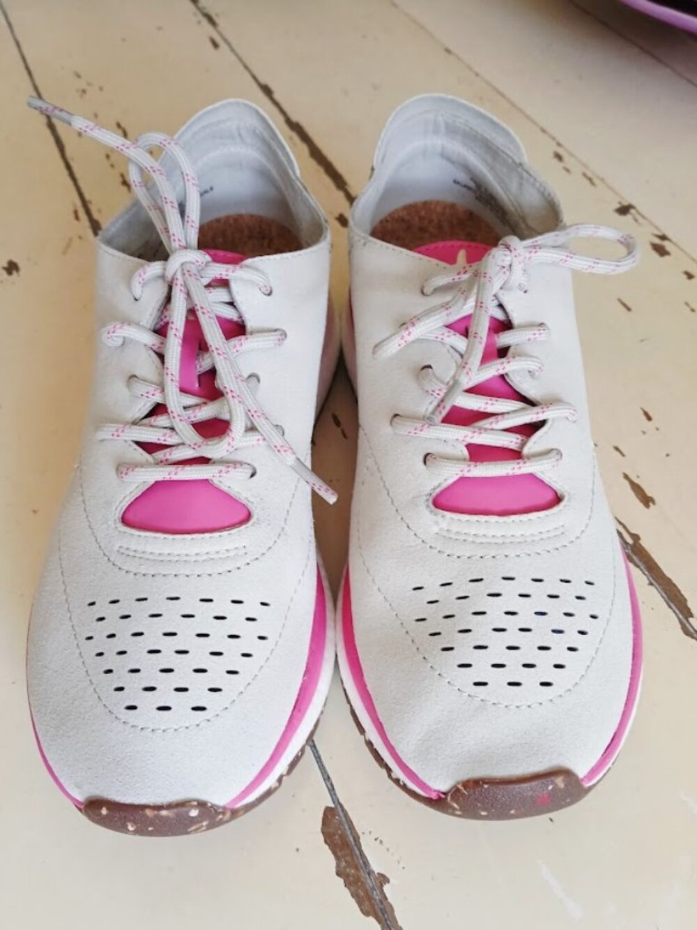 OTBT Women's Travel Lite "Free" Beige Sneaker with Pink and Orange Accents